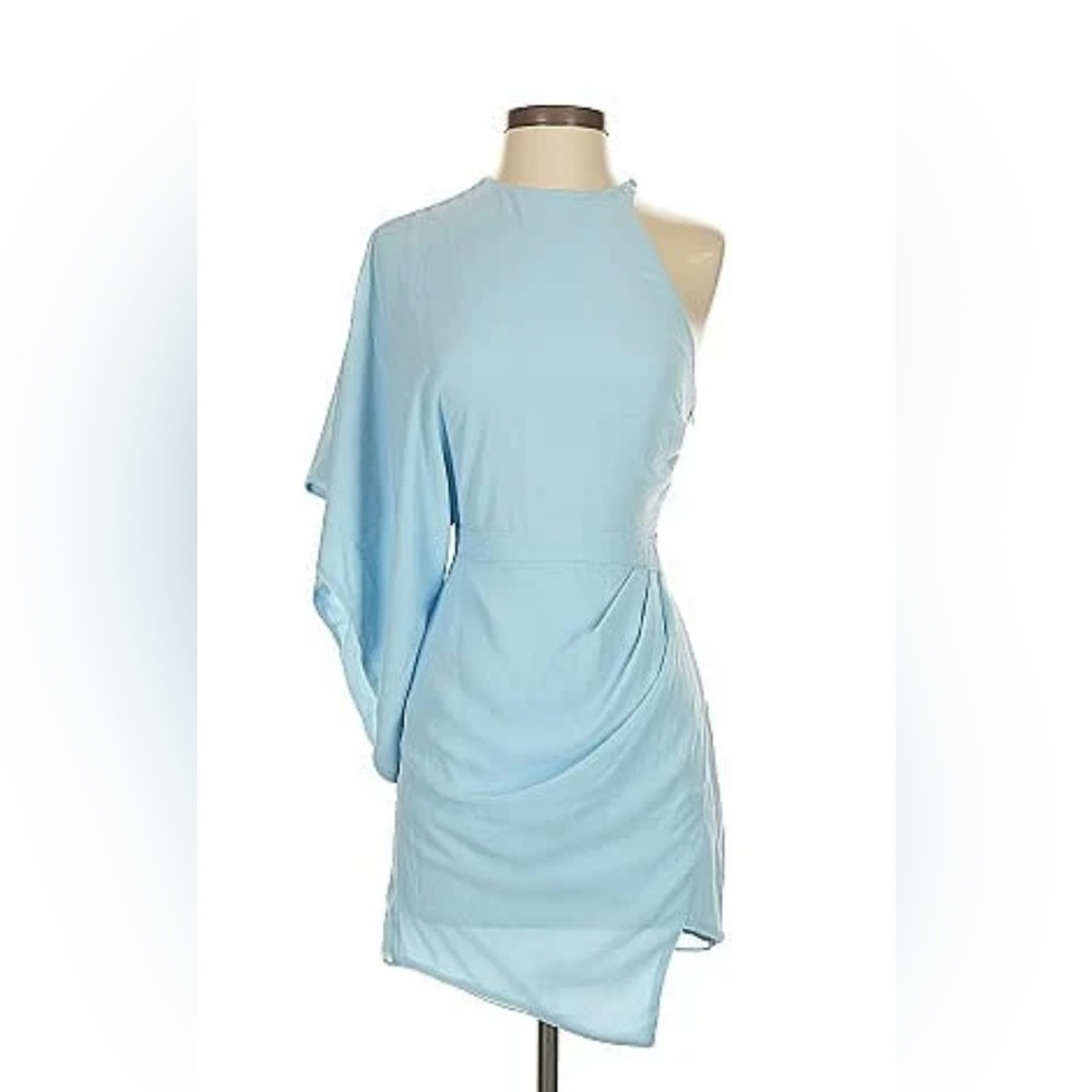 Michael Costello x Revolve Elegant One-Shoulder Light Blue Wedding Guest Dress